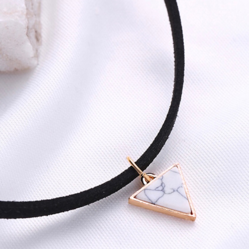 Black Choker with Marble & Gold Triangle Pendant - Picture 2 of 2
